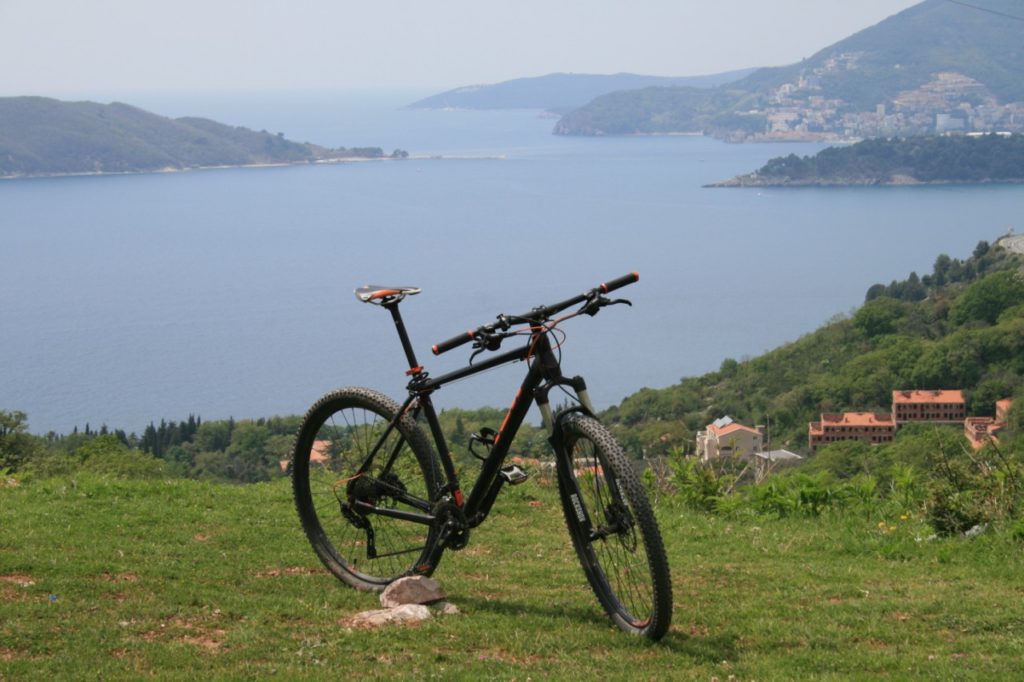 Above Budva riding bicycle 